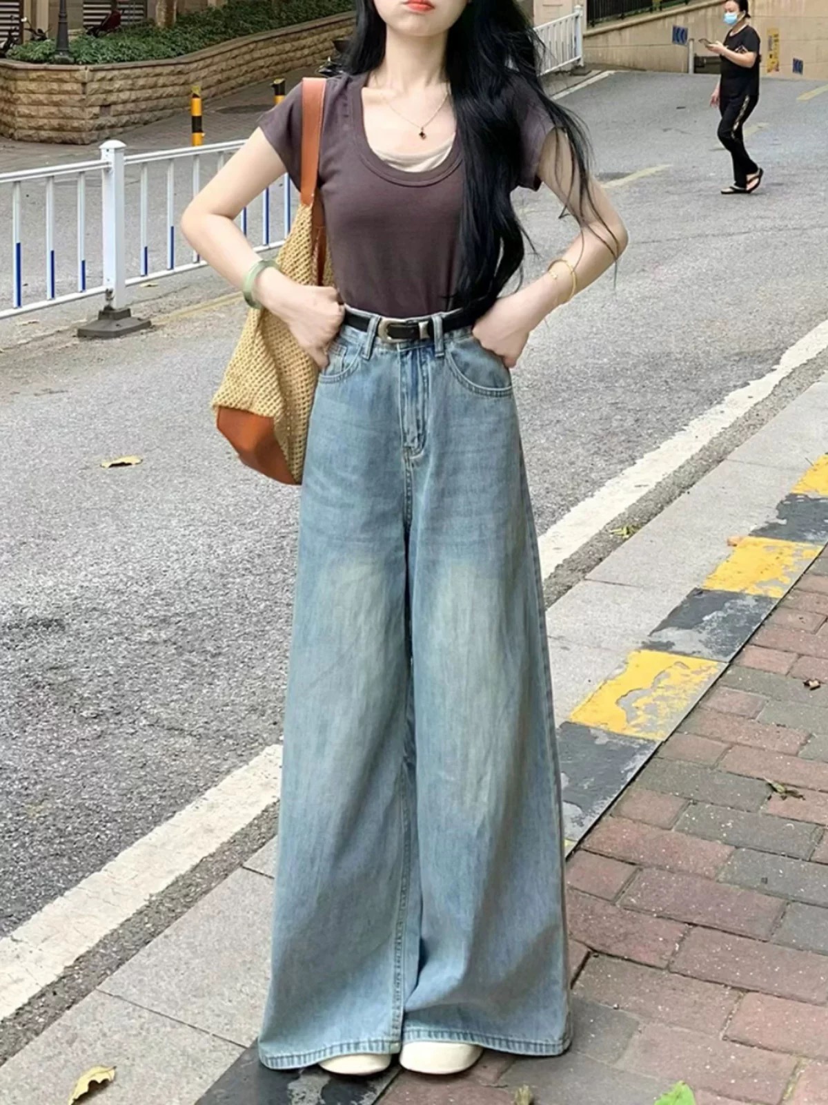 【直播链接】2024新款高腰阔腿复古宽松显瘦百搭设计感牛仔裤女