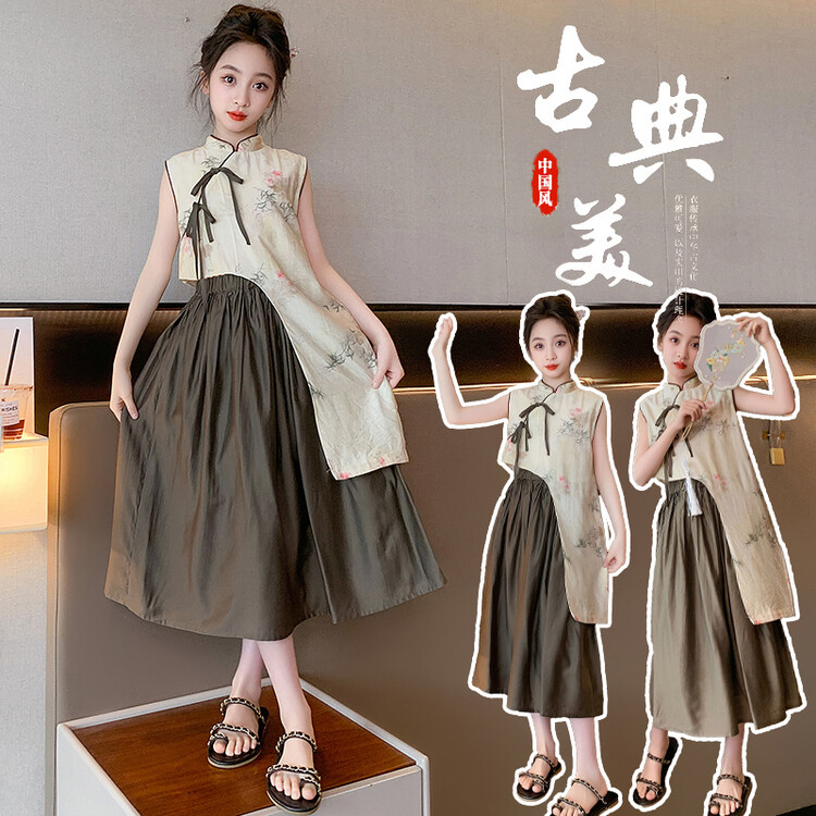 女童汉服夏季2024薄款中大童新中式复古唐装中国风两件套儿童夏装