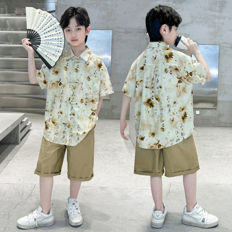 男童套装夏季2024薄款男孩新中式唐装两件套男孩国风汉服儿童夏装