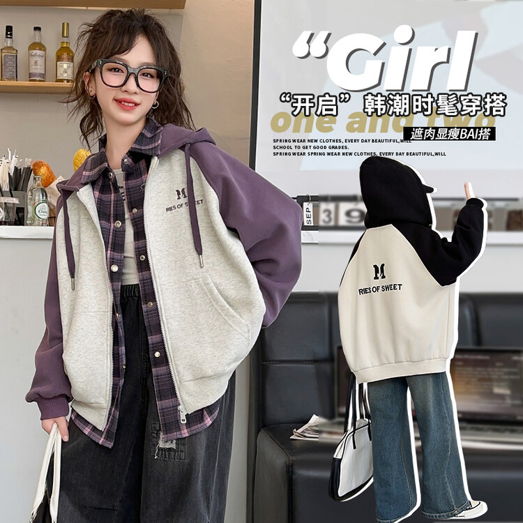 秋季女童外套春秋2024新款中大童休闲宽松连帽棒球服女初中生夹克