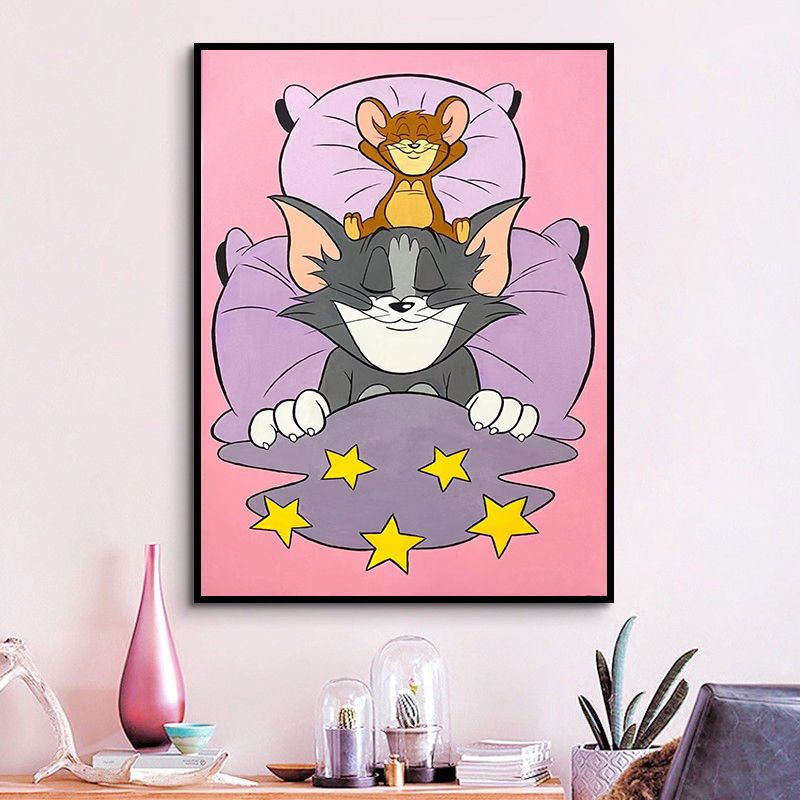 猫和老鼠数字油画diy填色手工油彩画可爱卡通手绘涂色客厅装饰画 