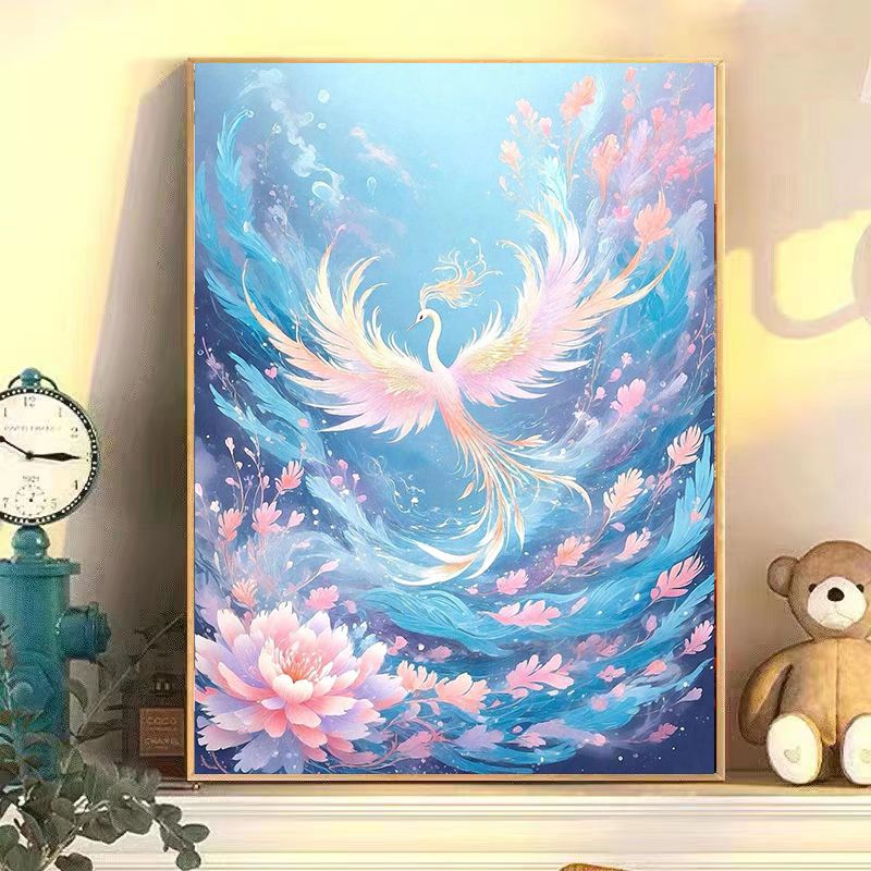 凤凰数字油画diy填色手工油彩画成人减压手绘涂色客厅装饰画挂画 