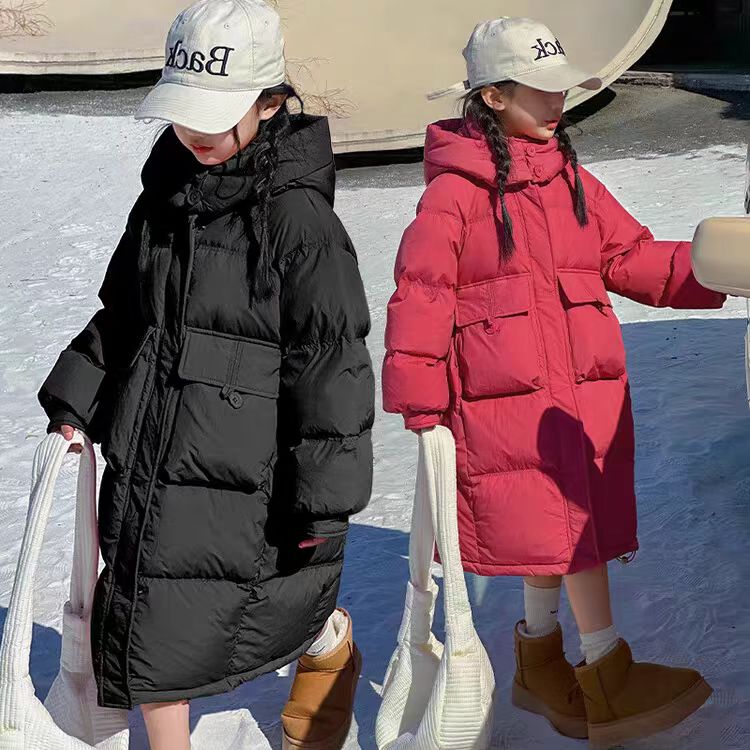 女童棉服洋气冬装儿童加绒加厚棉衣女孩大童冬季休闲中长款时尚XY