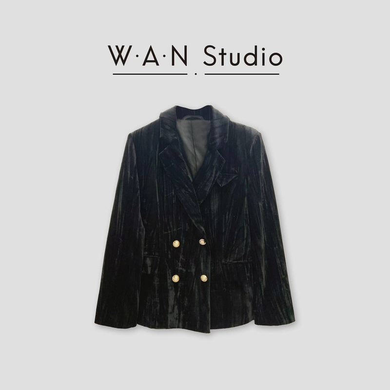【朗】秋冬新款短款西装气质时尚丝绒外套女百搭高奢上衣-LZ25