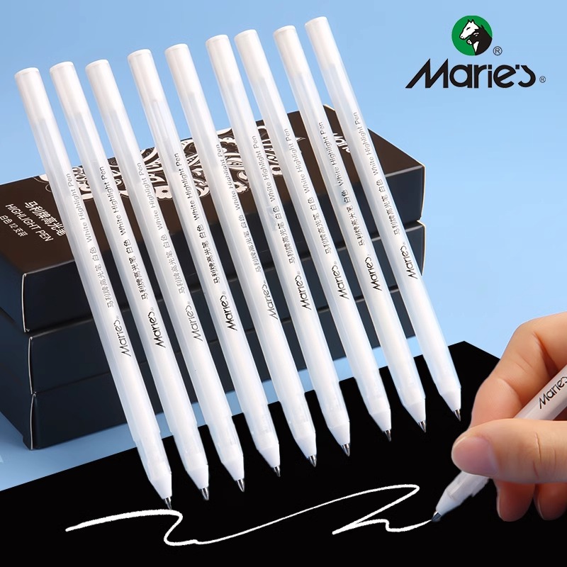 Marie’s/马利高光笔3支装金色荧光手绘涂鸦美术生素描高光白色笔