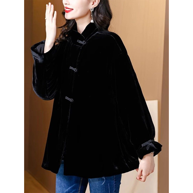 2025小香风外套秋冬最新款爆款加绒国风新中式金丝绒外穿开衫外套
