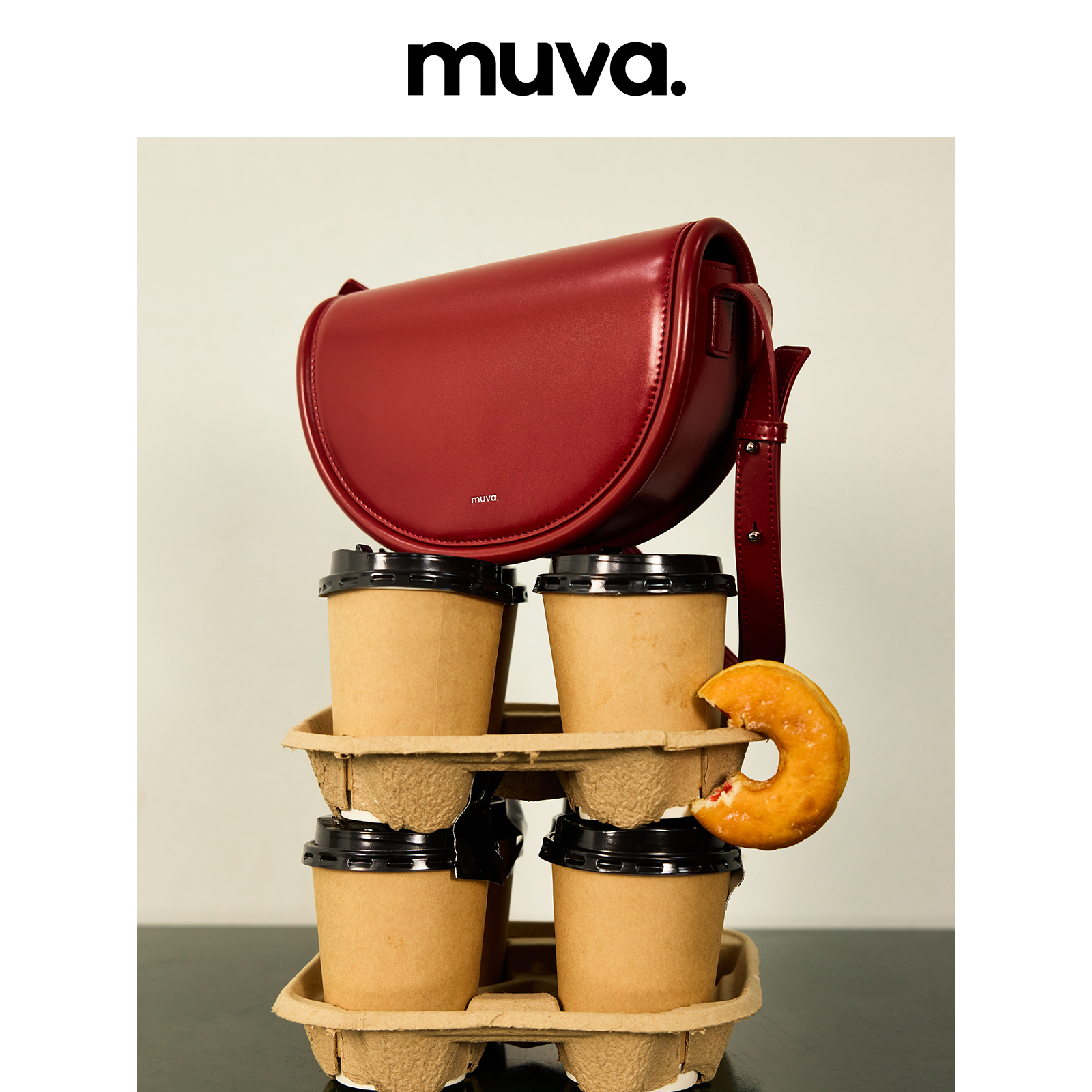 MUVA 半圆形马鞍包斜挎包 单肩红色包包高级质感小众女士新款