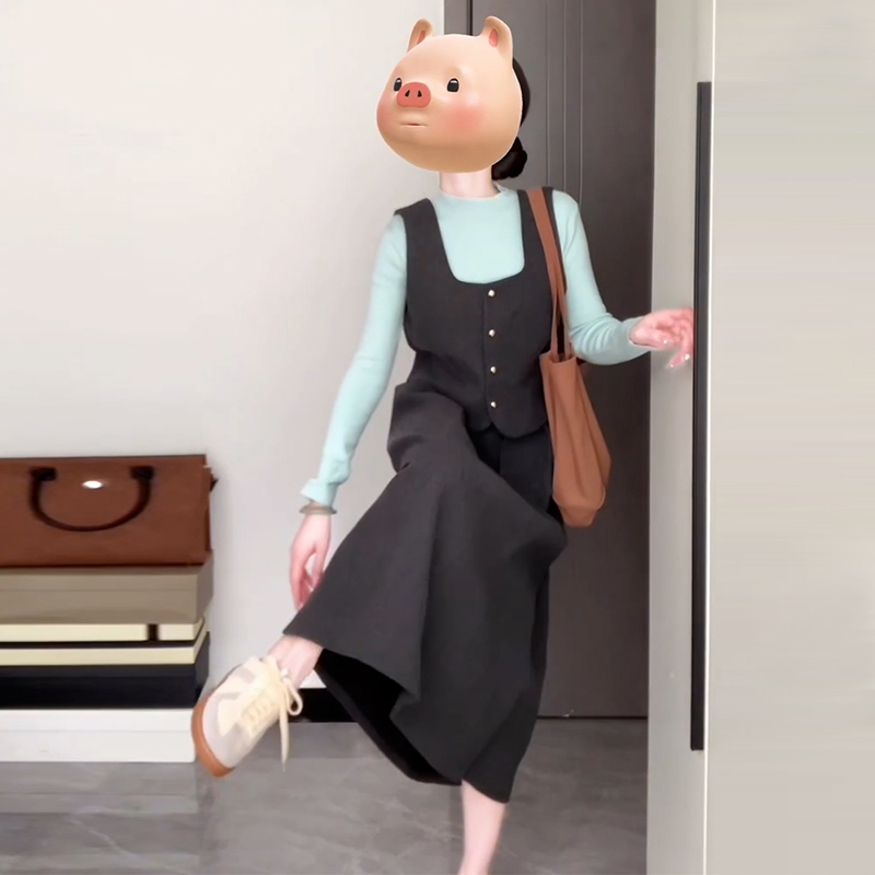 2024新款秋冬穿搭套装女打底长袖t恤马甲背心百褶半身裙套装5802