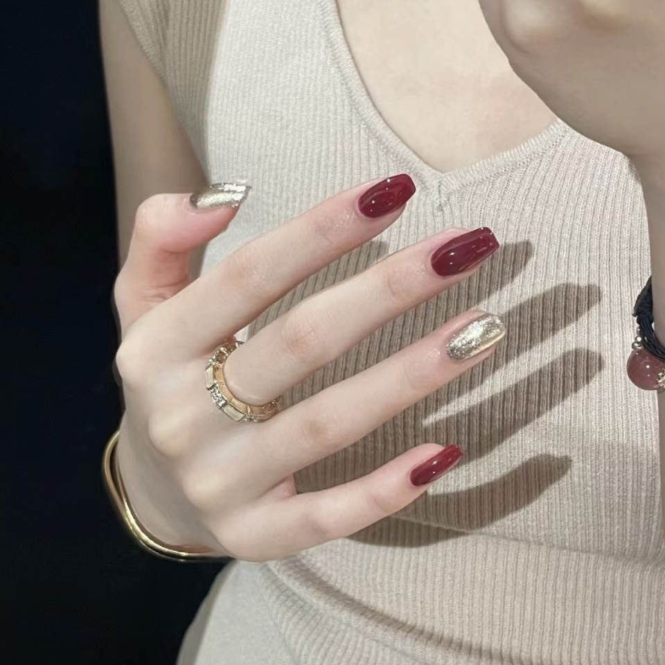 【高贵红】纯手工穿戴甲红色甲贴片显白高级爆款百搭新款纯色美甲片