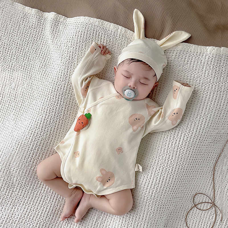 新生婴儿长袖包屁衣春秋款纯棉A类宝宝双层护肚三角秋冬打底哈衣