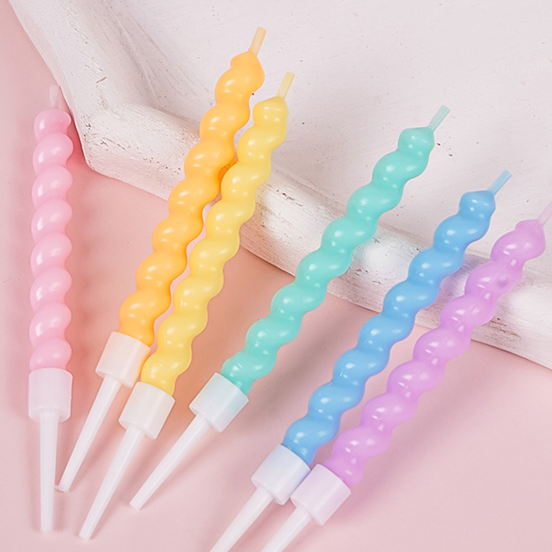 网红扭扭螺纹生日蜡烛蛋糕装饰彩色马卡龙螺旋曲线弯曲派对蜡烛
