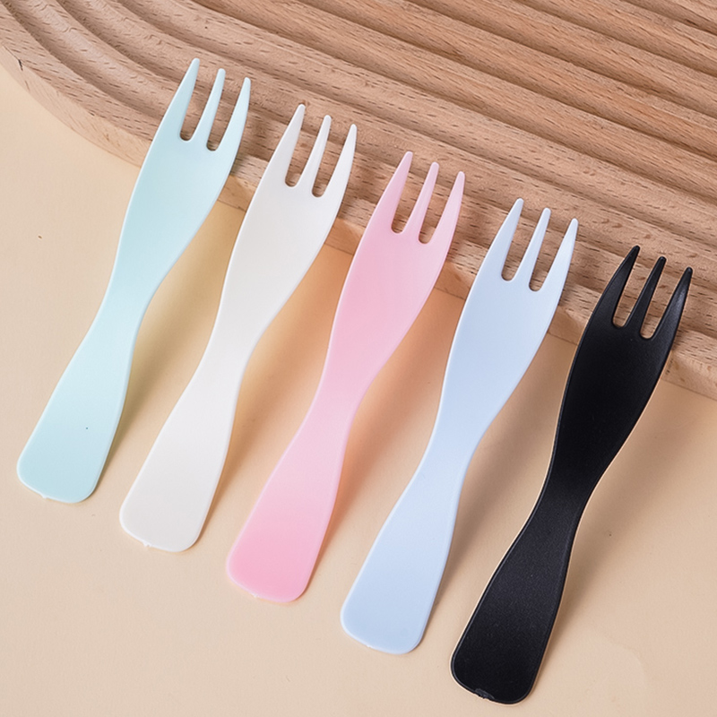 一次性叉子蛋糕甜品水果叉彩色长柄勺独立包装波浪形三齿叉家用