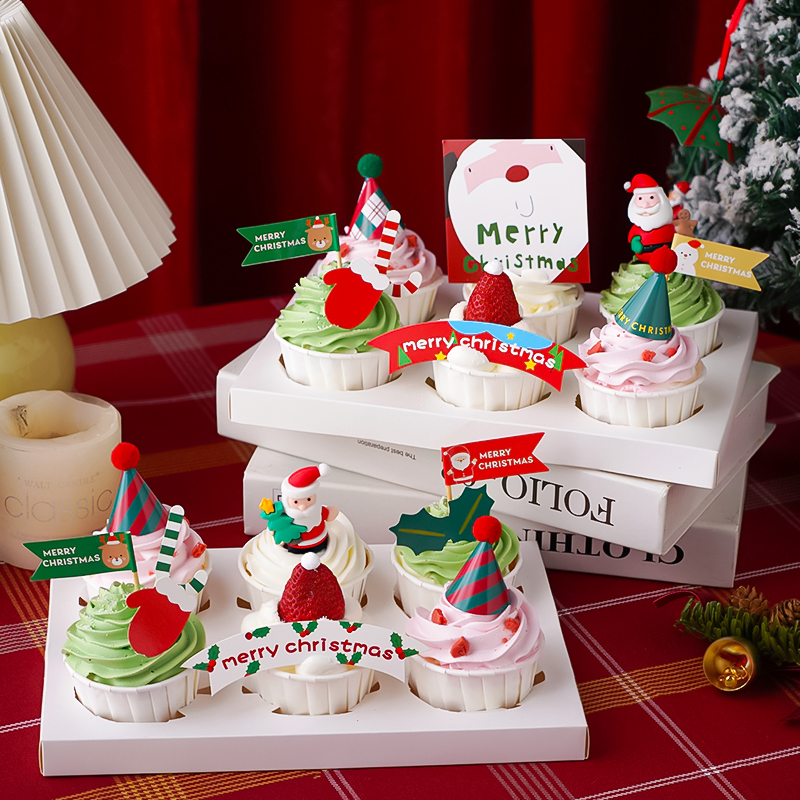 圣诞节纸杯蛋糕装饰摆件圣诞老人迷你毛球帽杯子插件甜品台插卡