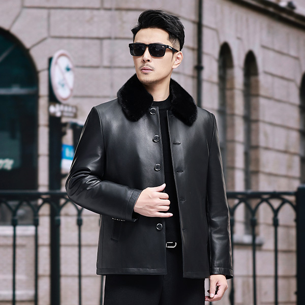 NOBLE DUKE8207款轻奢商务绵羊皮可拆卸毛领内胆秋冬加绒高档皮衣