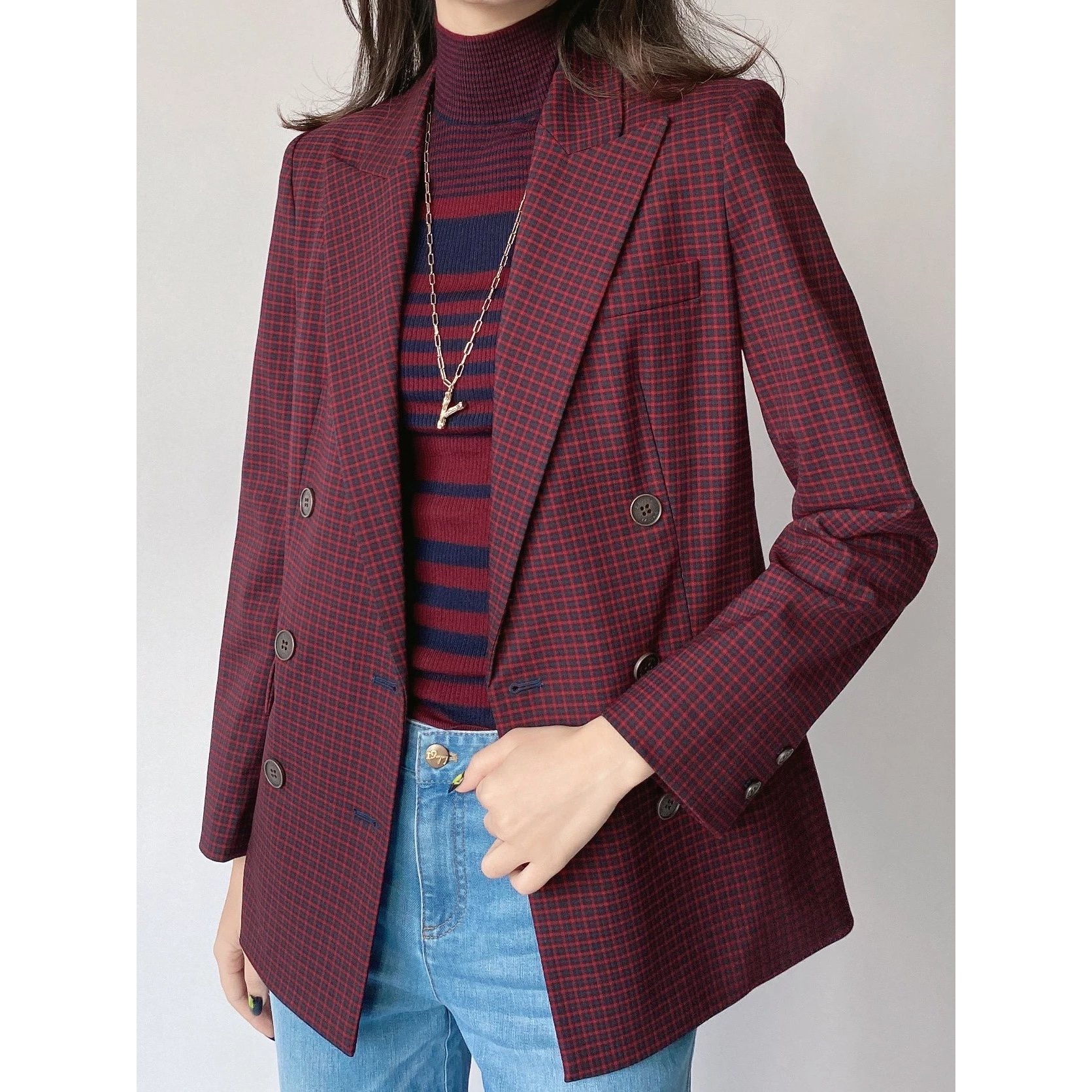 哥弟 复古格纹西装（2色）1400269