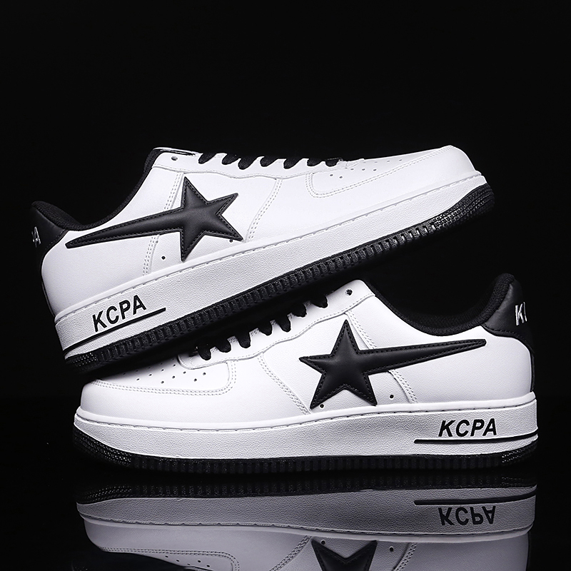 四季男女款百搭潮流情侣休闲板鞋透气低帮小白鞋【白黑款】