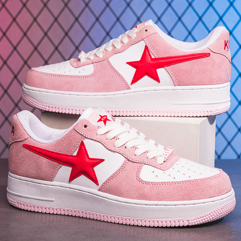 四季男女款百搭潮流情侣休闲板鞋透气低帮小白鞋【粉色款】