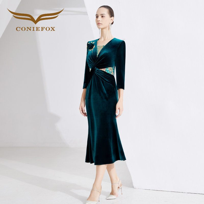 创意狐晚礼服女2023新款高级感年会礼服小众宴会礼服主持人演出服