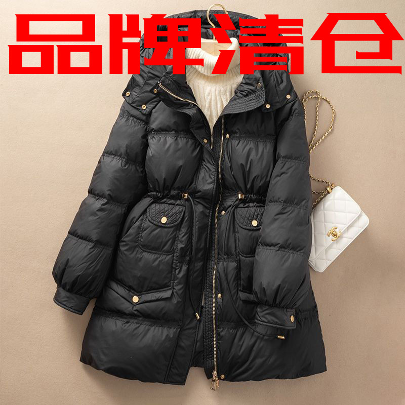 雅鹿黑色中长款羽绒羽绒服女2022年新款时尚加厚外套女冬季女装收