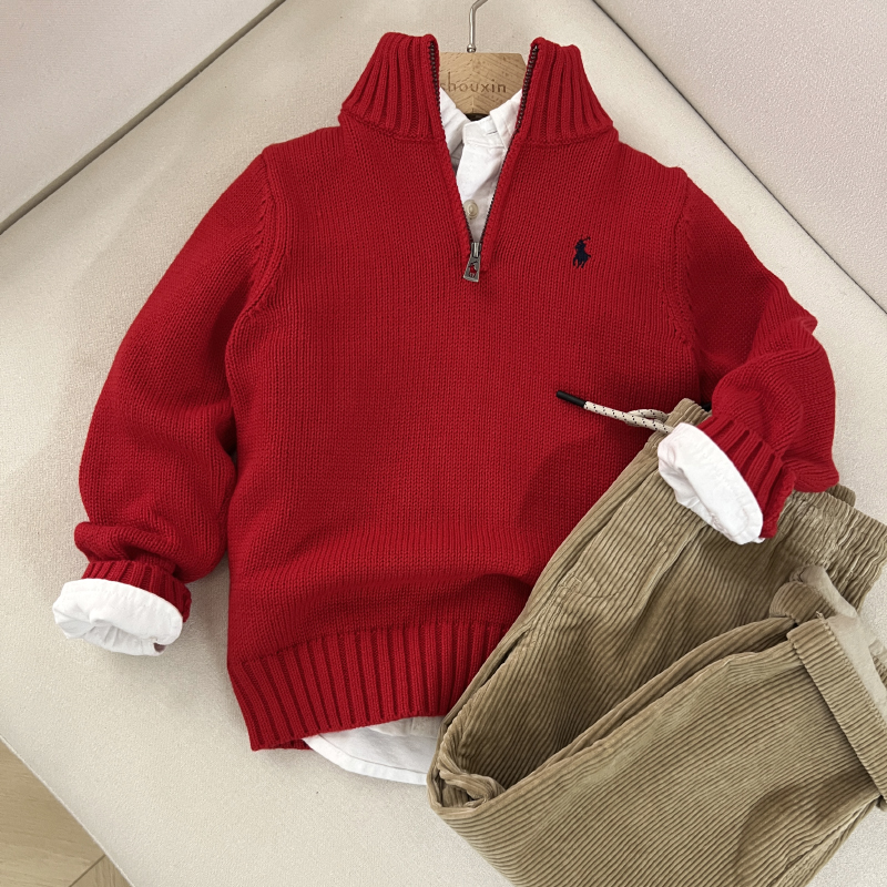 【手心外贸】新年款 帅气半开襟立领老钱风毛衣外套 儿童男童休闲