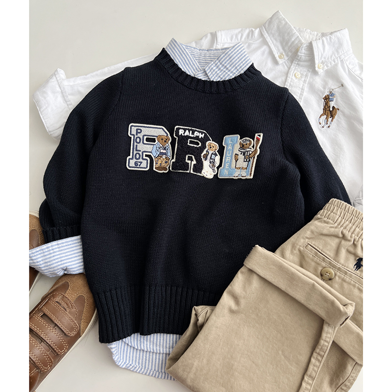 【手心外贸】秋冬新款 贴布绣儿童休闲毛衣套头针织衫厚款