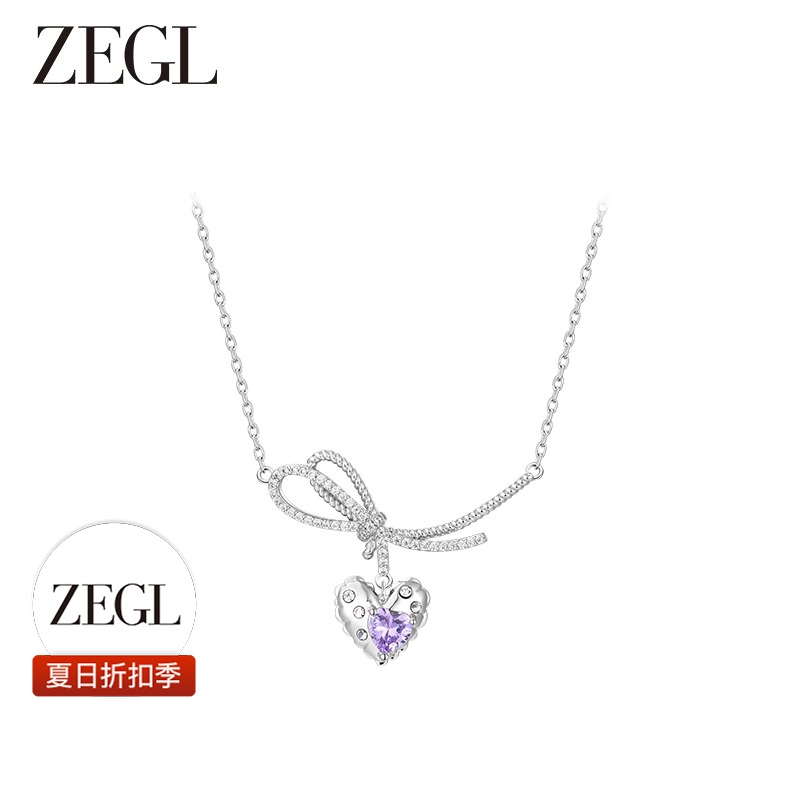 ZEGL 铜合金项链 设计师款蝴蝶结爱心项链简约轻奢百搭饰品甜美