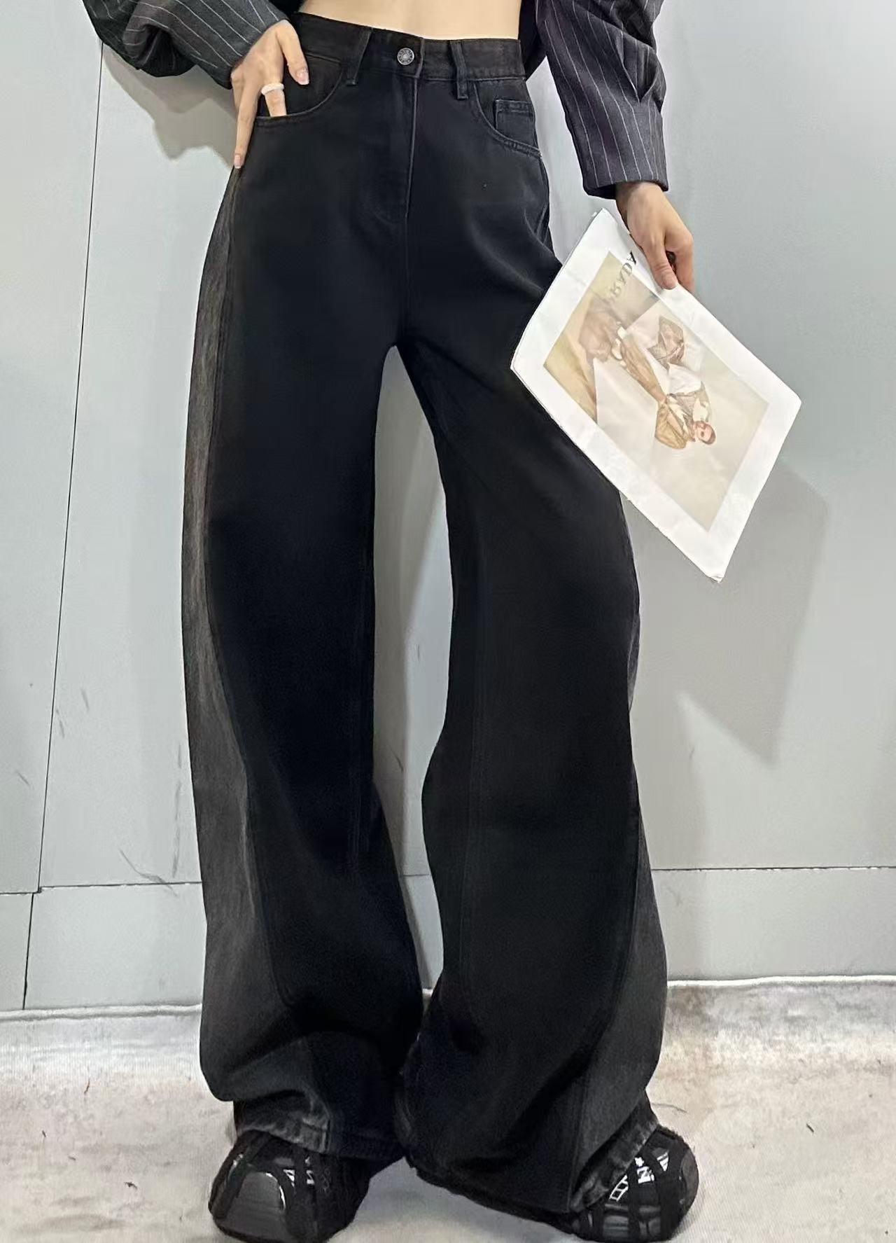 女人阁（加绒牛仔裤87187-2）25年新款百搭显瘦休闲拼接牛仔裤