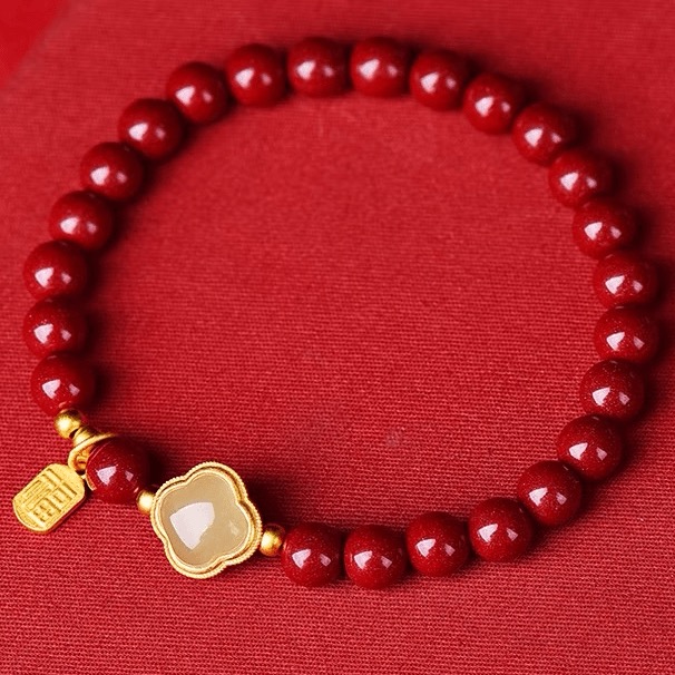 含辰砂工艺品010卡8m四叶草加福牌单圈手链