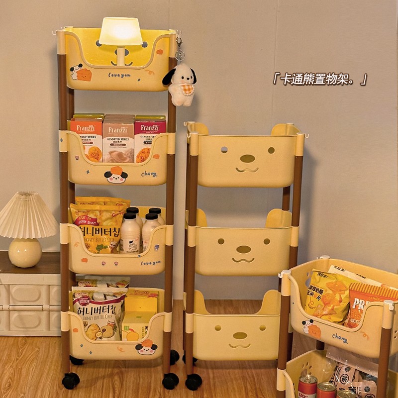 可爱多层置物架零食收纳小推车大容量落地宿舍家用床边可移动架子