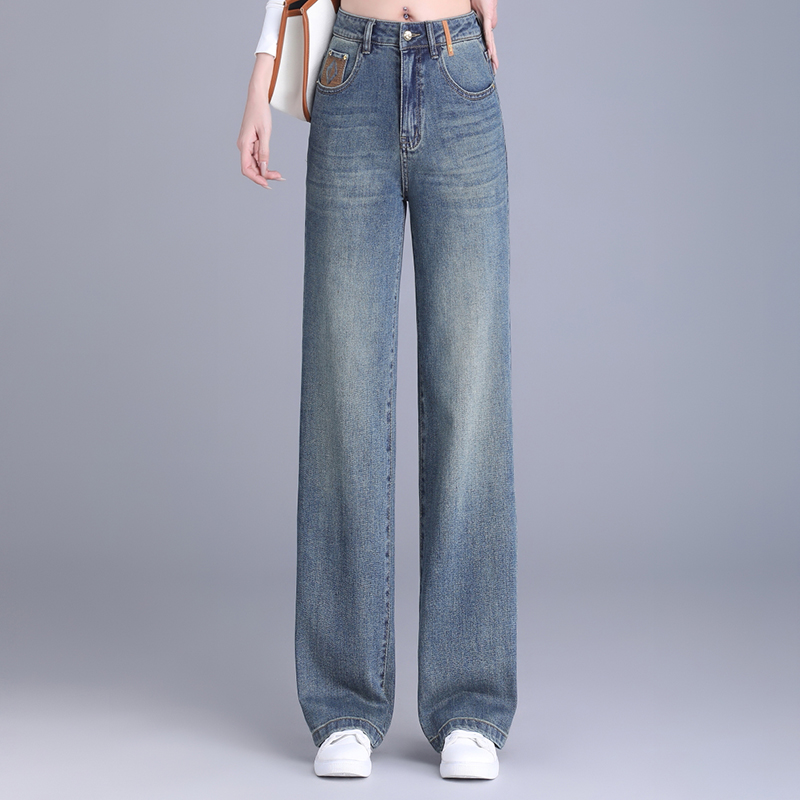 哥弟阿玛施正品牛仔裤女春秋新款时尚高腰显瘦直筒百搭窄版阔腿裤