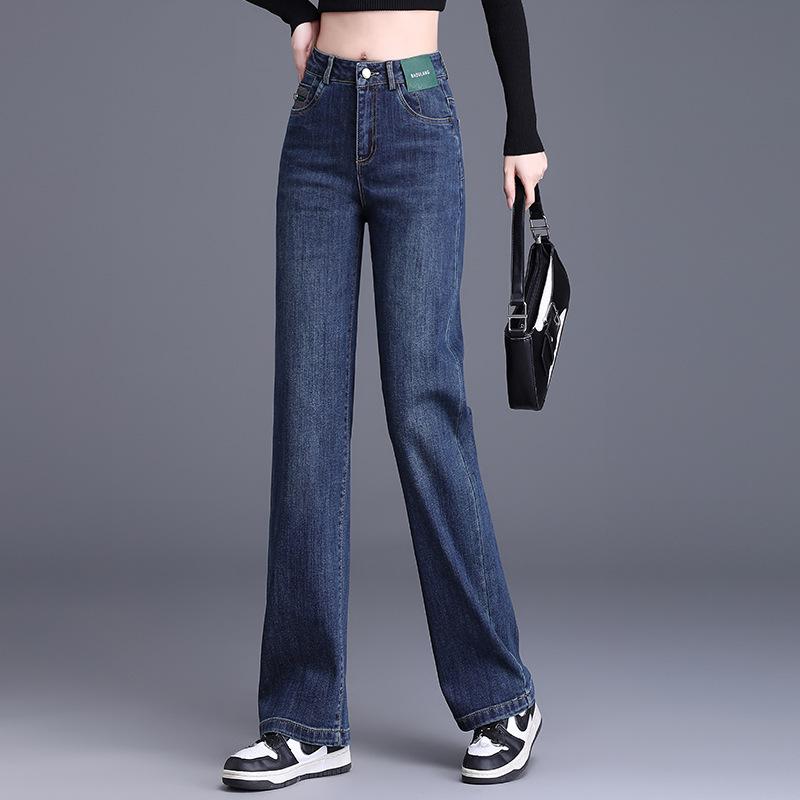 正品高端时尚窄版阔腿牛仔裤女2025秋季新款高腰复古垂感直筒裤子