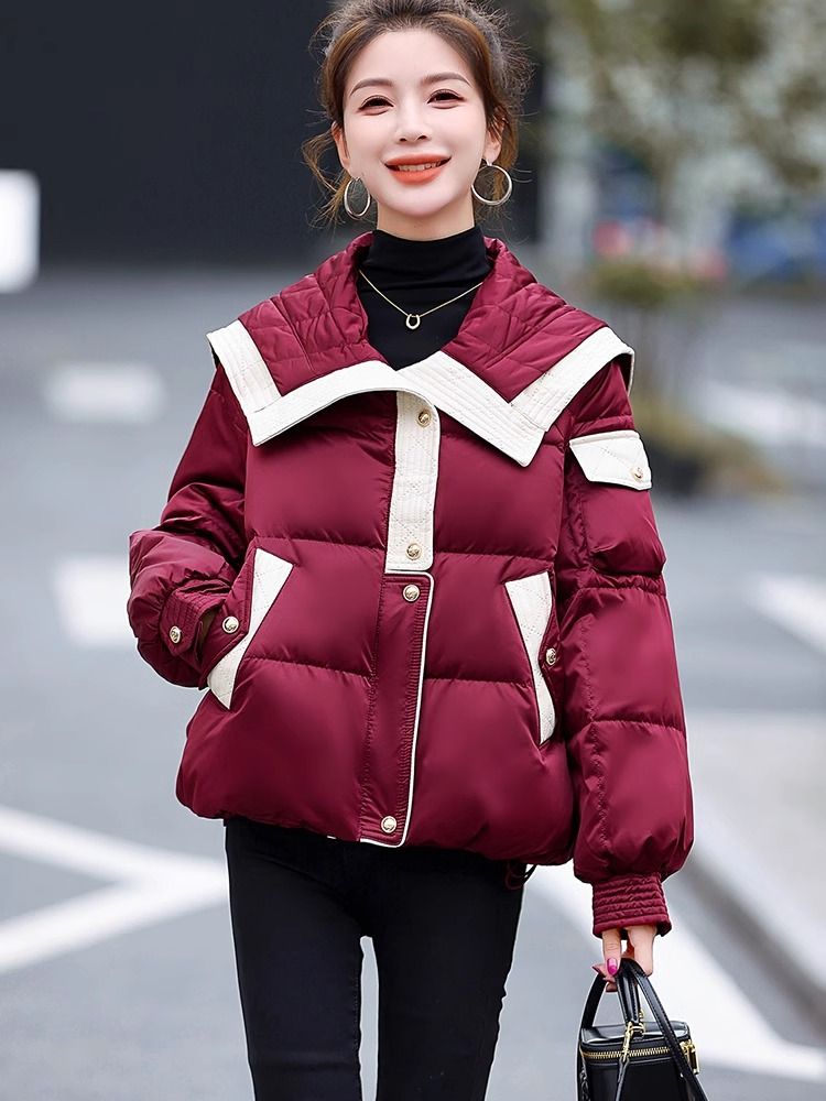 鸭鸭羽绒服年终大促特价短款羽绒服女2023冬新款小个子亮面休闲洋