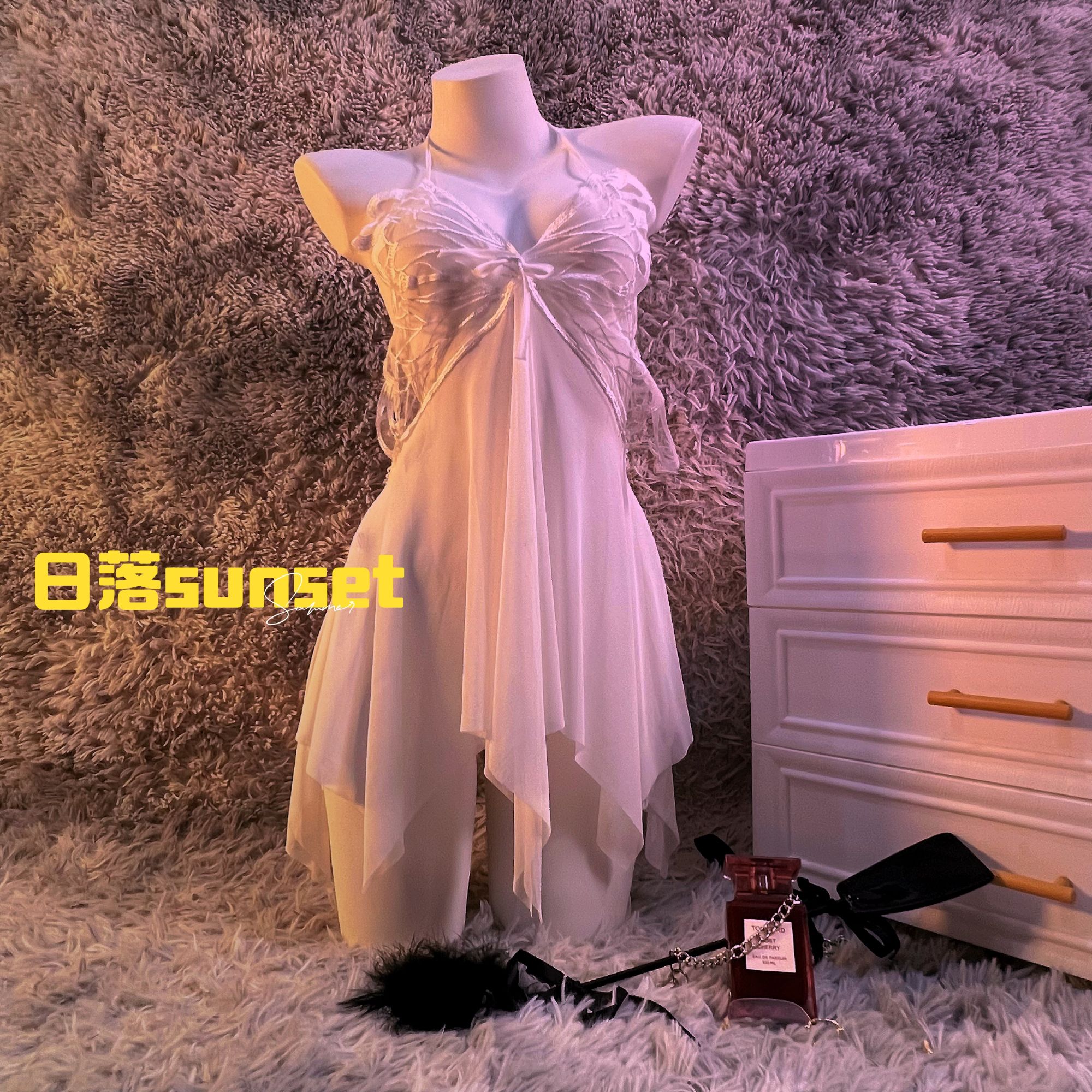 【日落sunset】蝴蝶款小野猫睡裙性吊带袜天使情趣小野猫睡衣女秋冬