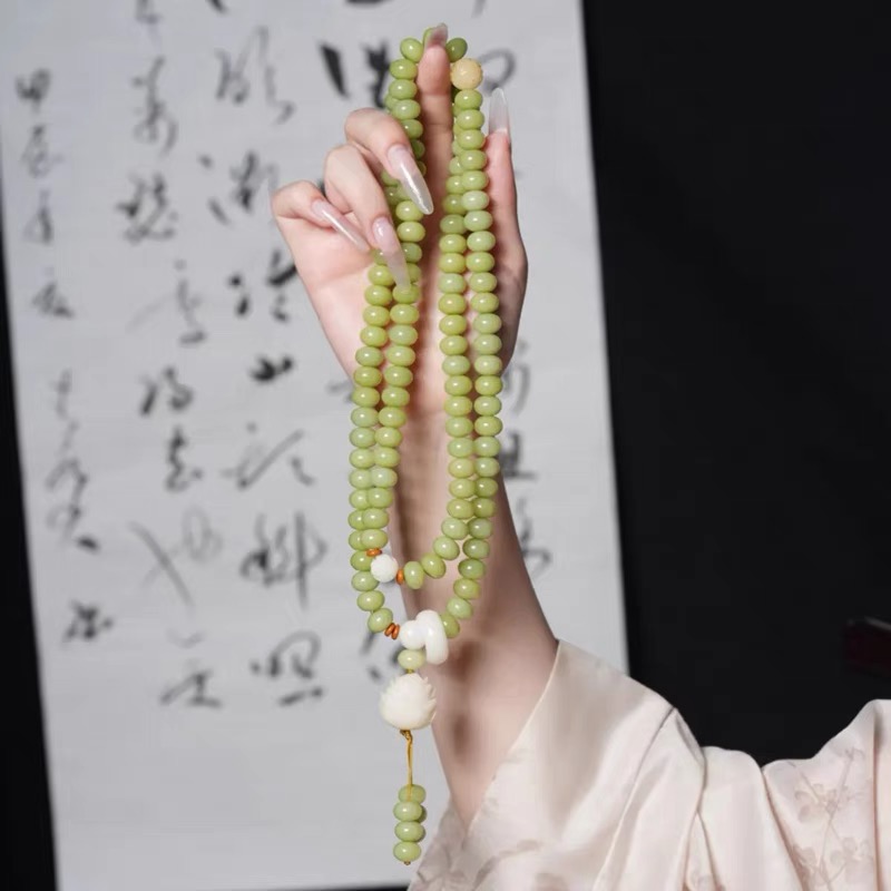 精抛奶油果绿菩提手串算盘珠108颗高颜值菩提子文玩盘玩脖挂女 