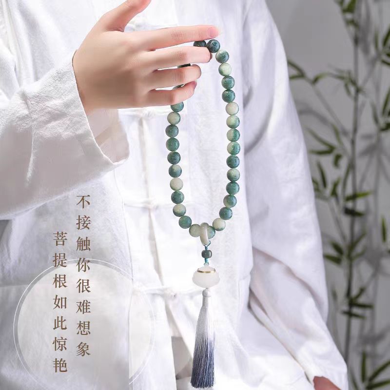 半山半水飘花菩提根佛珠手持念珠36颗精选菩提颜色精工六字手持款