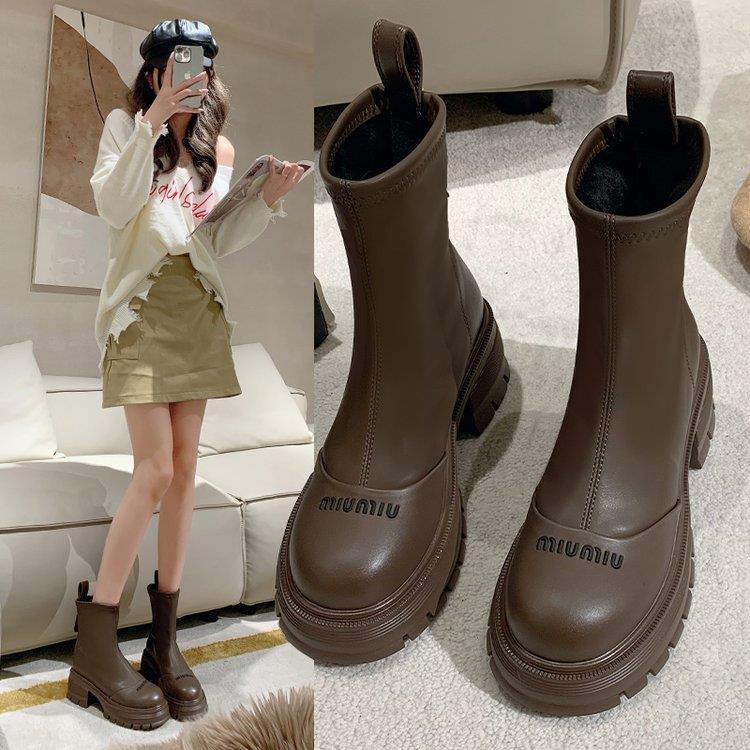 厚底法式小短靴女靴子2023年秋冬新款炸街马丁靴洋派切尔西瘦瘦靴