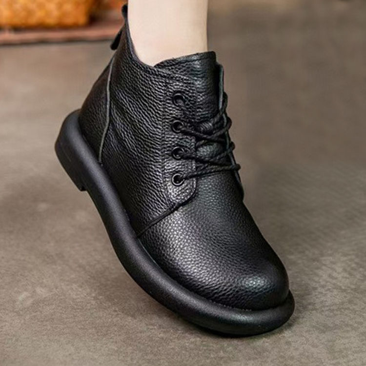 断码处理女鞋秋季头层牛皮高帮女单鞋圆头短筒女单靴棉靴软底裸靴