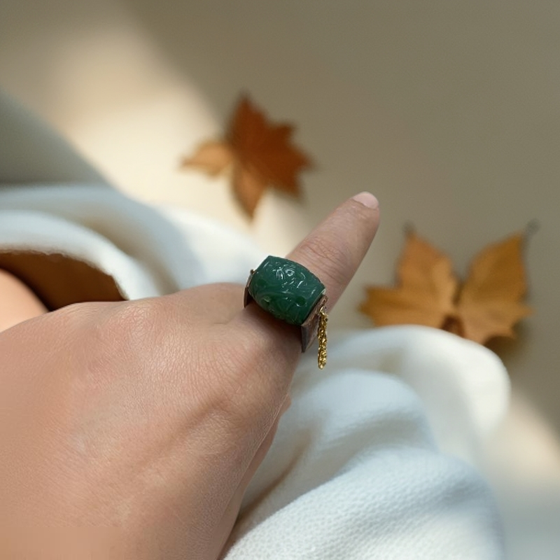 【爆财款】天然和田碧玉 滚珠戒指 大气时尚百搭款