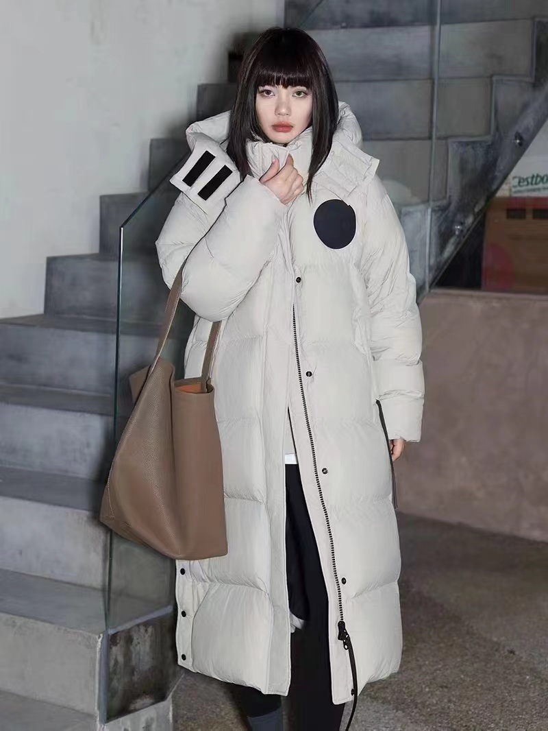 【嘻嘻专属】RQ3314女款白色时尚连帽中长款加厚保暖冬季鹅绒服
