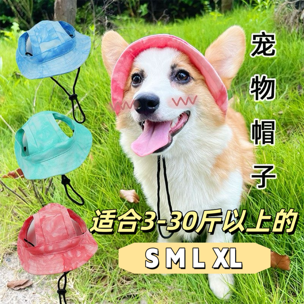 猫咪狗狗帽子网红装饰夏天可爱柯基泰迪柴犬外出遮阳透气夏季露耳