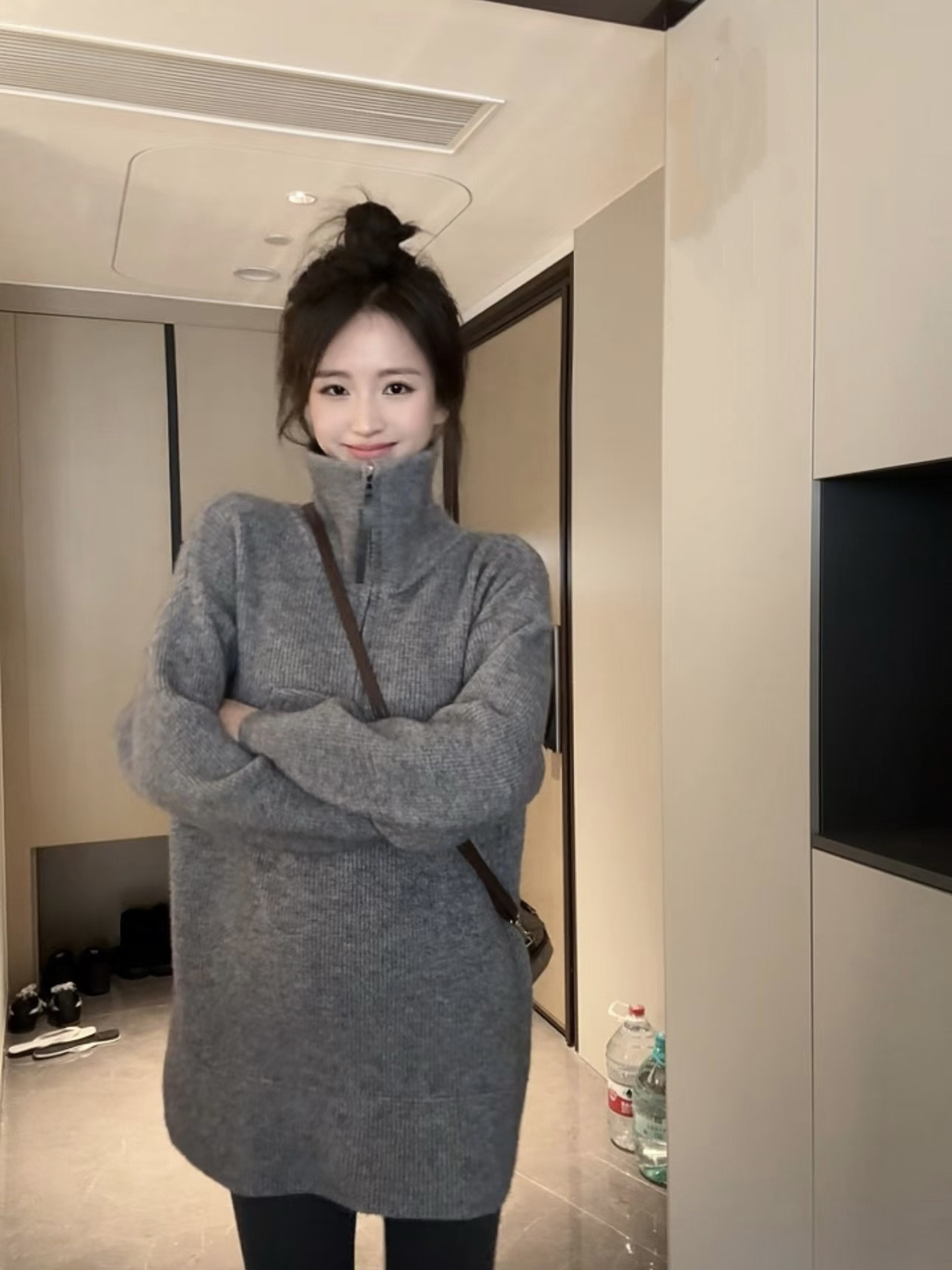 半开高领厚毛衣女2025秋冬新款韩版宽松慵懒风针织打底衫外搭上衣