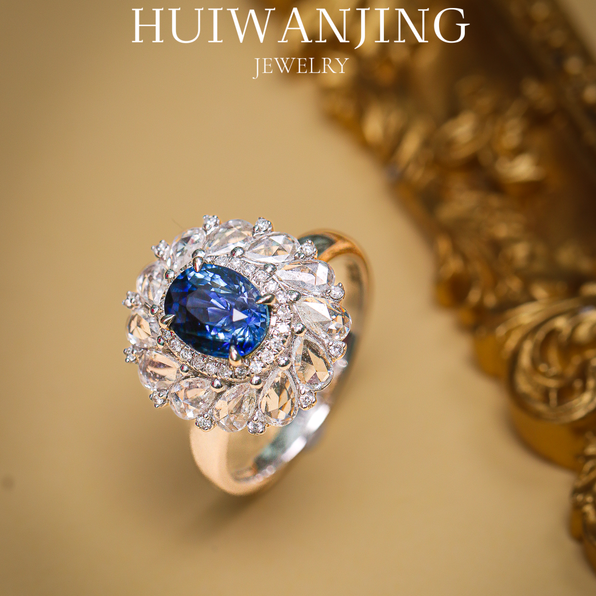 18k金镶嵌天然蓝宝石戒指