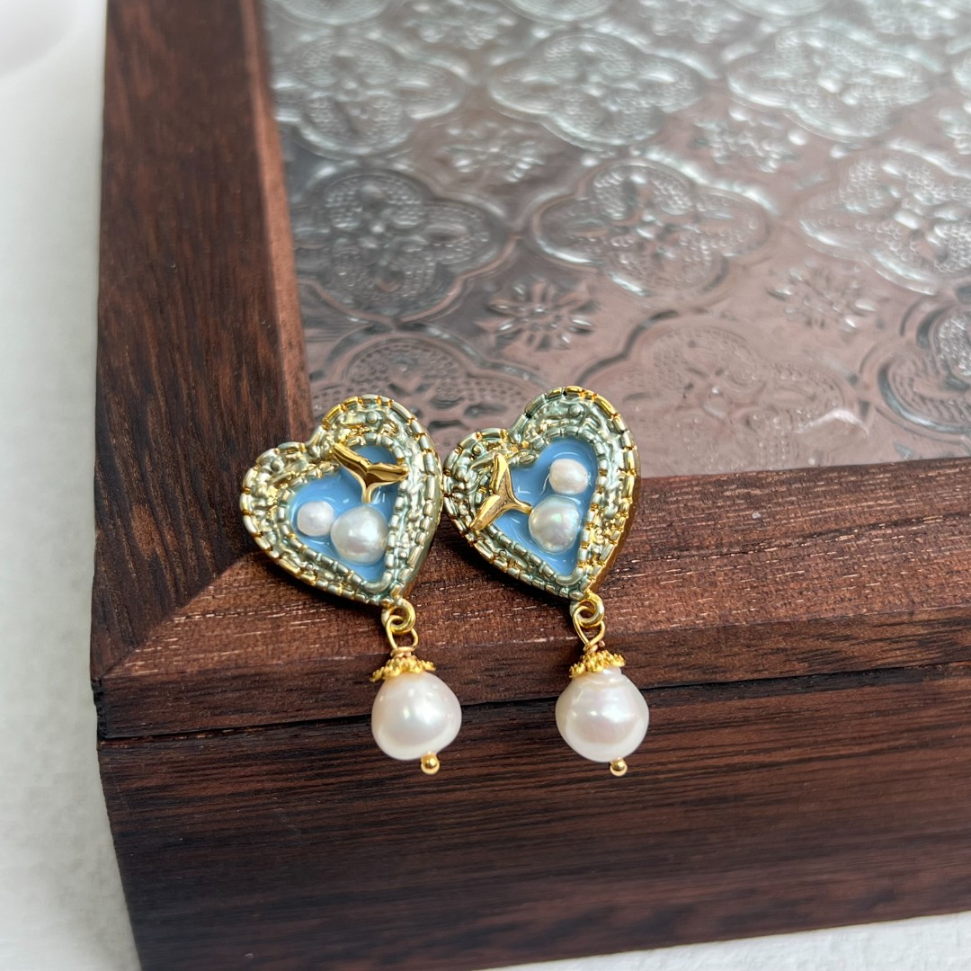 油画爱心耳环气质百搭耳饰时尚轻奢小众 8564-LH