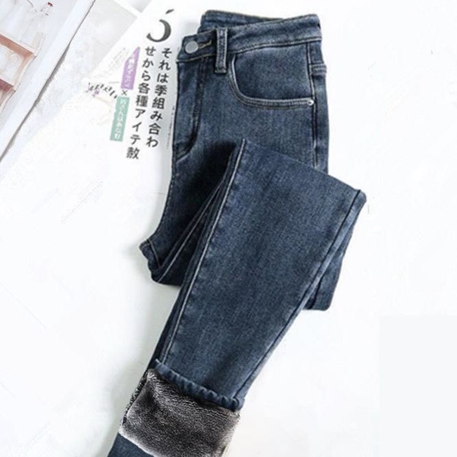 保暖长裤子冬季加绒加厚牛仔裤女小脚铅笔裤高腰显瘦弹力韩版紧身