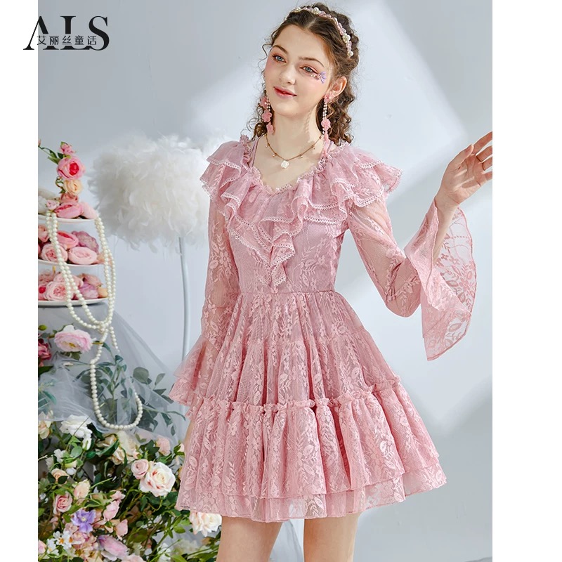 【戴安娜】爱丽丝2024秋季新款仙气粉色短款甜美喇叭袖HL038CH