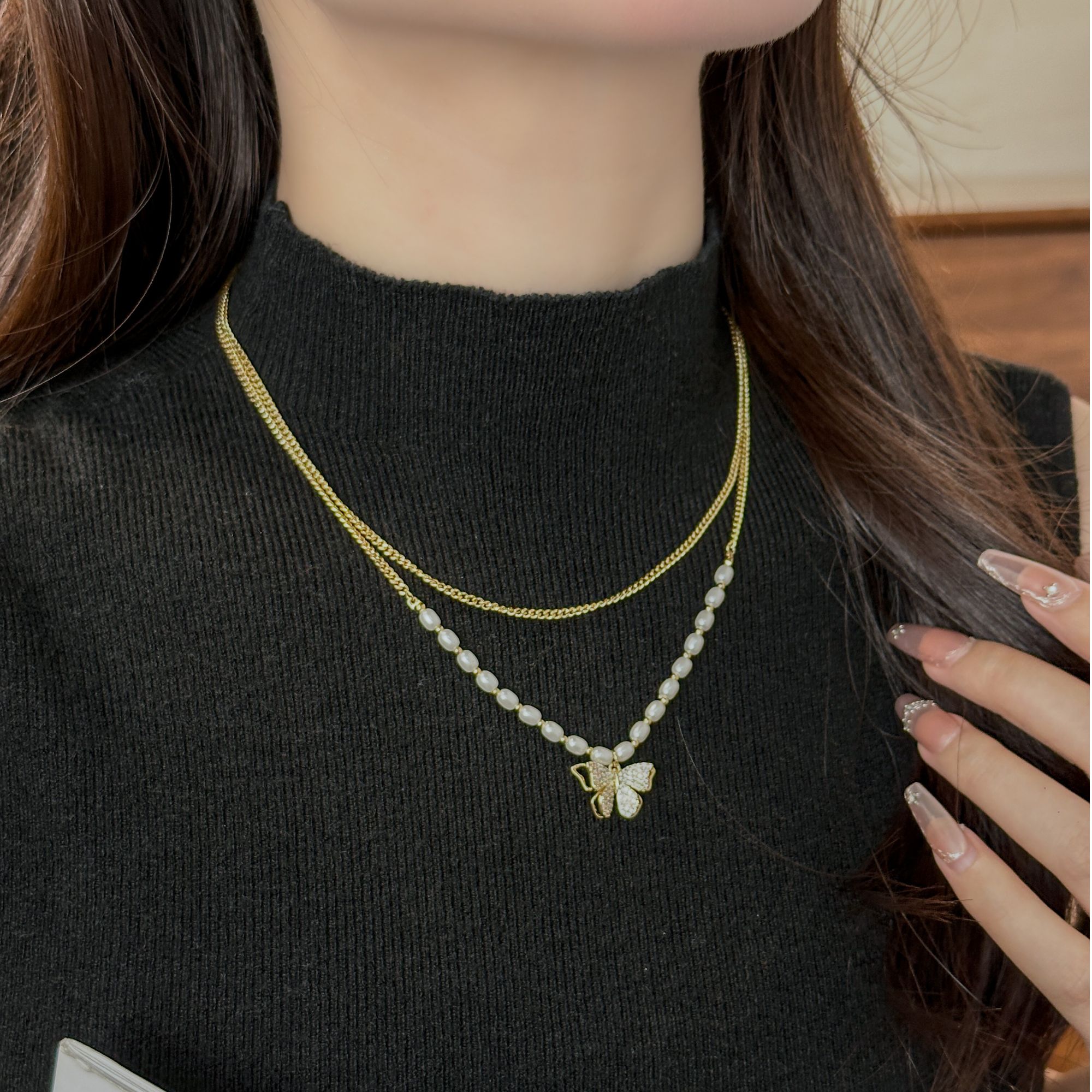 铜合金项链 Z01时尚百搭蝴蝶甜酷双层叠戴气质高级感省钱风毛衣链