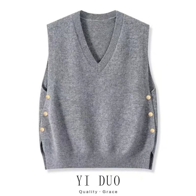 【衣朵设计】秋装2025新款时尚v领针织背心女款毛衣马甲无袖上衣