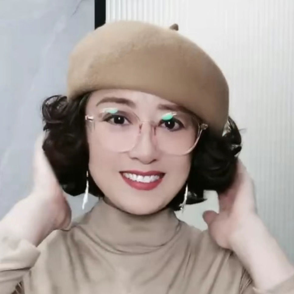 新品时尚帽子假发一体秋冬贝雷帽卷发自然逼真一体妈妈帽子假发