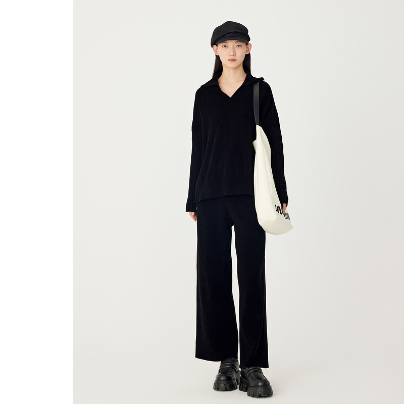 【轻松套装】AUM噢姆秋冬实穿经典黑色休闲针织直筒长裤M1DE40E5M