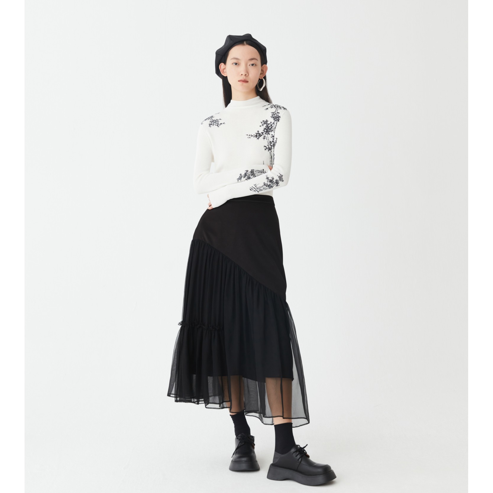 【晨晨甄选】AUM/噢姆时尚百搭休闲拼接中长款半身裙M1CX32742